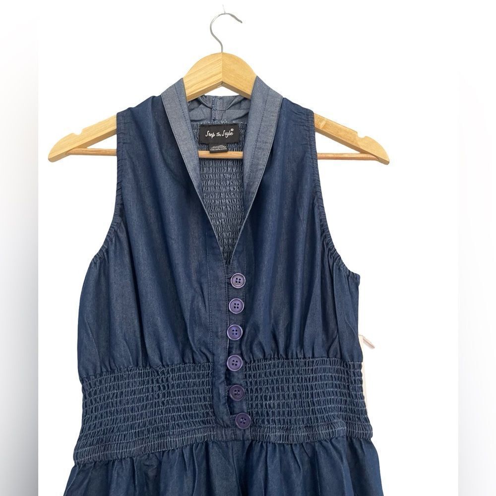 Step In Step - Women's Halter Blue Jeans Jumpsuit,
 Color: Dark Wash Sz:Large/XL - Picture 4 of 12